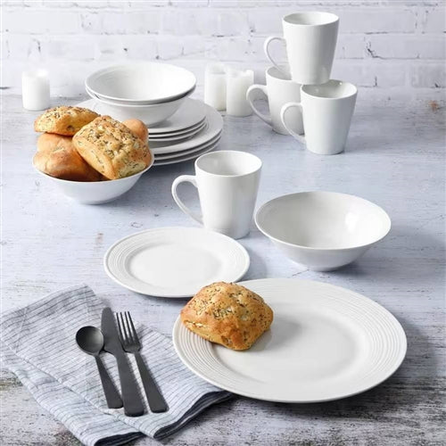 16-Piece White Ceramic Dinnerware Set w/ Bowls Plates and Mugs - Service for 4 - GreatSpace Discounts