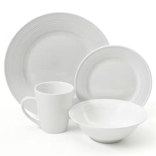 16-Piece White Ceramic Dinnerware Set w/ Bowls Plates and Mugs - Service for 4 - GreatSpace Discounts