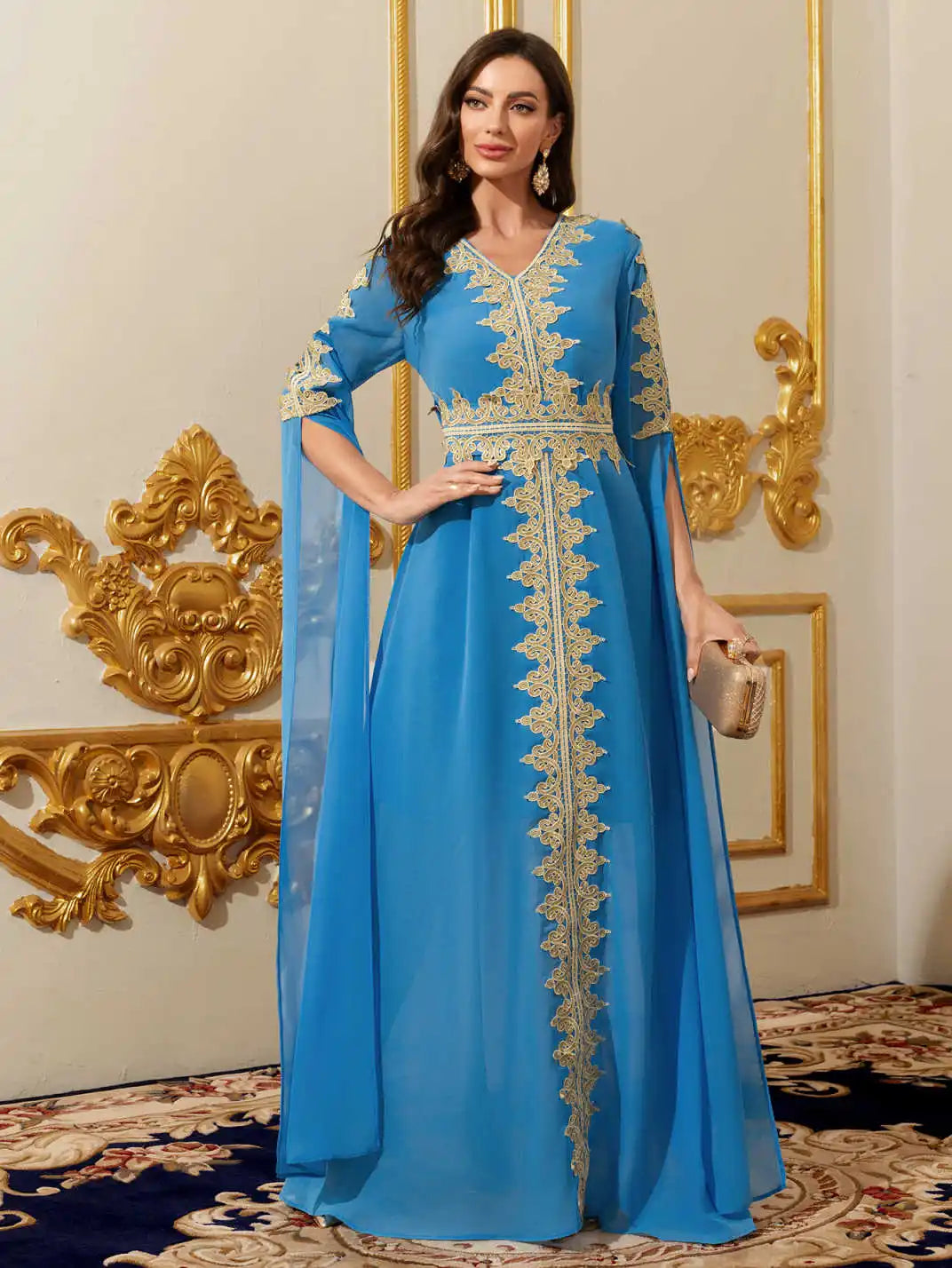 Women Muslim Abaya Kaftan Dress Lace Ethnic Moroccan Dress Eid Prayer Clothes Arabian Maxi Robe