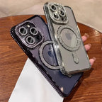 Fashion Girl Pink Crystal Glitter Transparent Magnetic Case For iPhone 16 15 11 12 13 14 Pro Max Wireless Charging Diamond Cover - GreatSpace Discounts