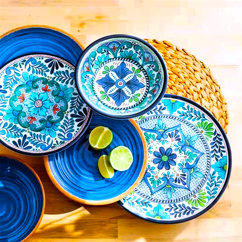 12-Piece Melamine Dinnerware Plates Bowls Set with Blue Floral Pattern - GreatSpace Discounts