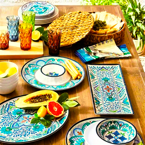 12-Piece Melamine Dinnerware Plates Bowls Set with Blue Floral Pattern - GreatSpace Discounts