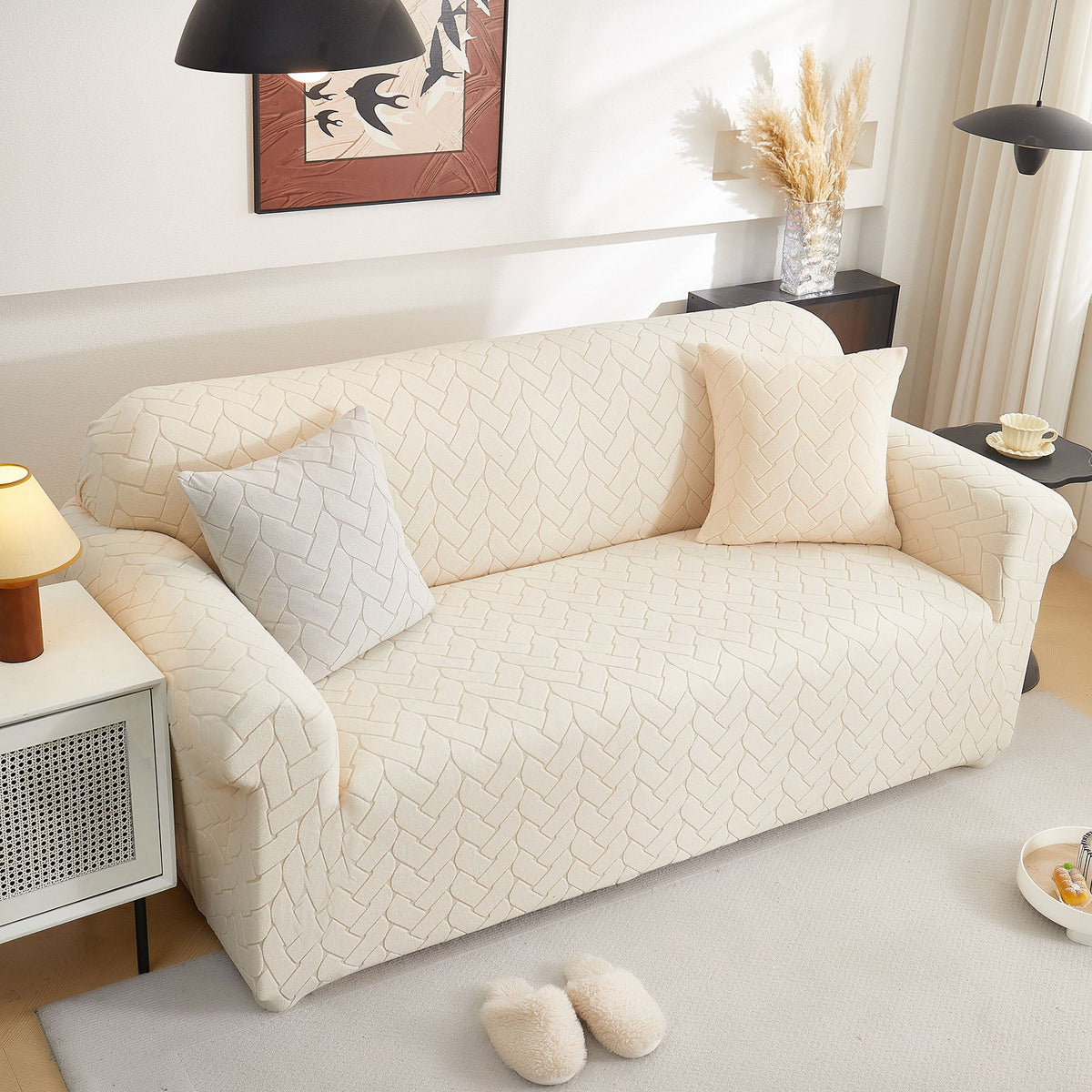 3D Jacquard Couch Slipcover, Washable Non Slip Soft Couch Sofa Cover for Kids, Pets