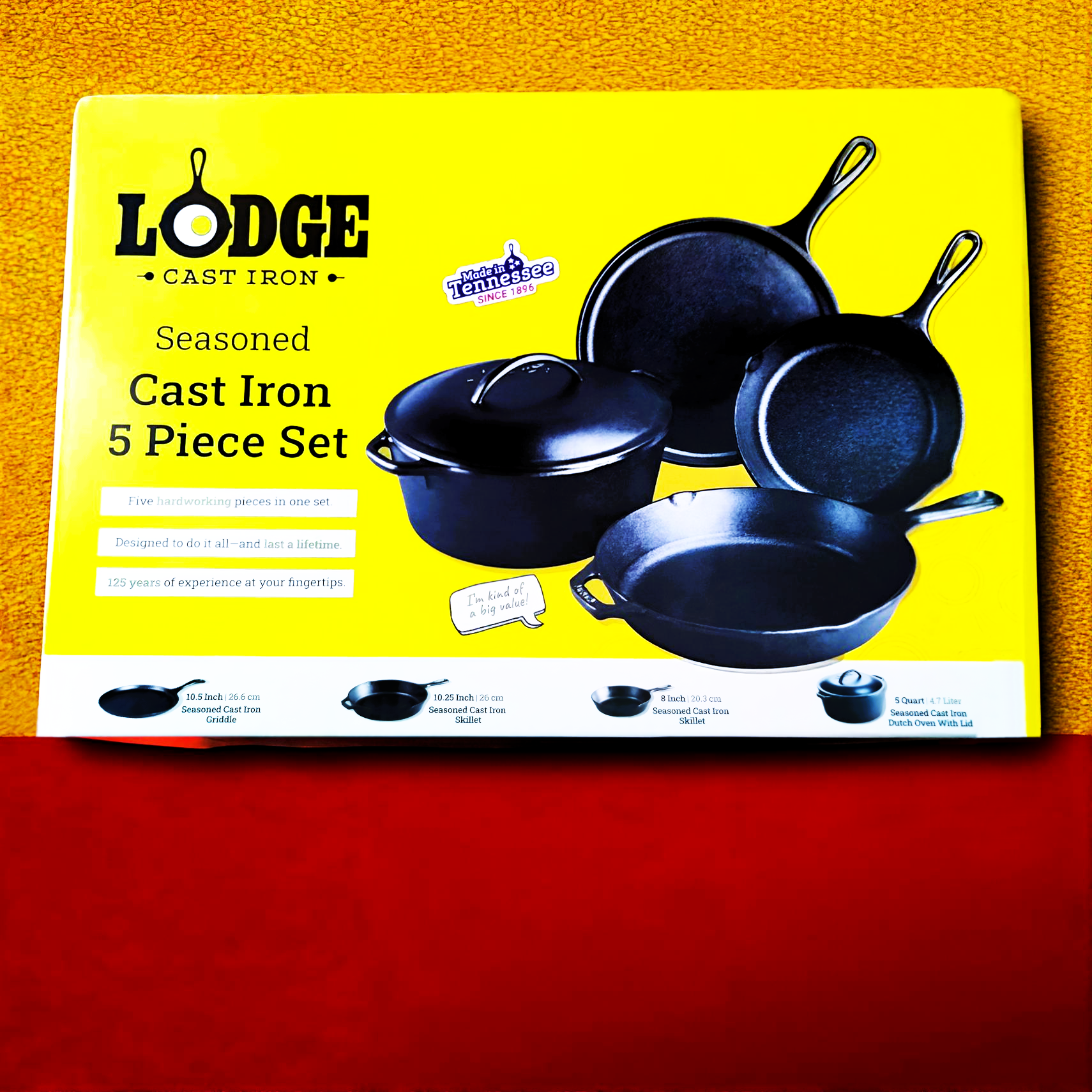 5-Piece Cast Iron Cookware Set with Dutch Oven Griddle and Skillets Made in USA