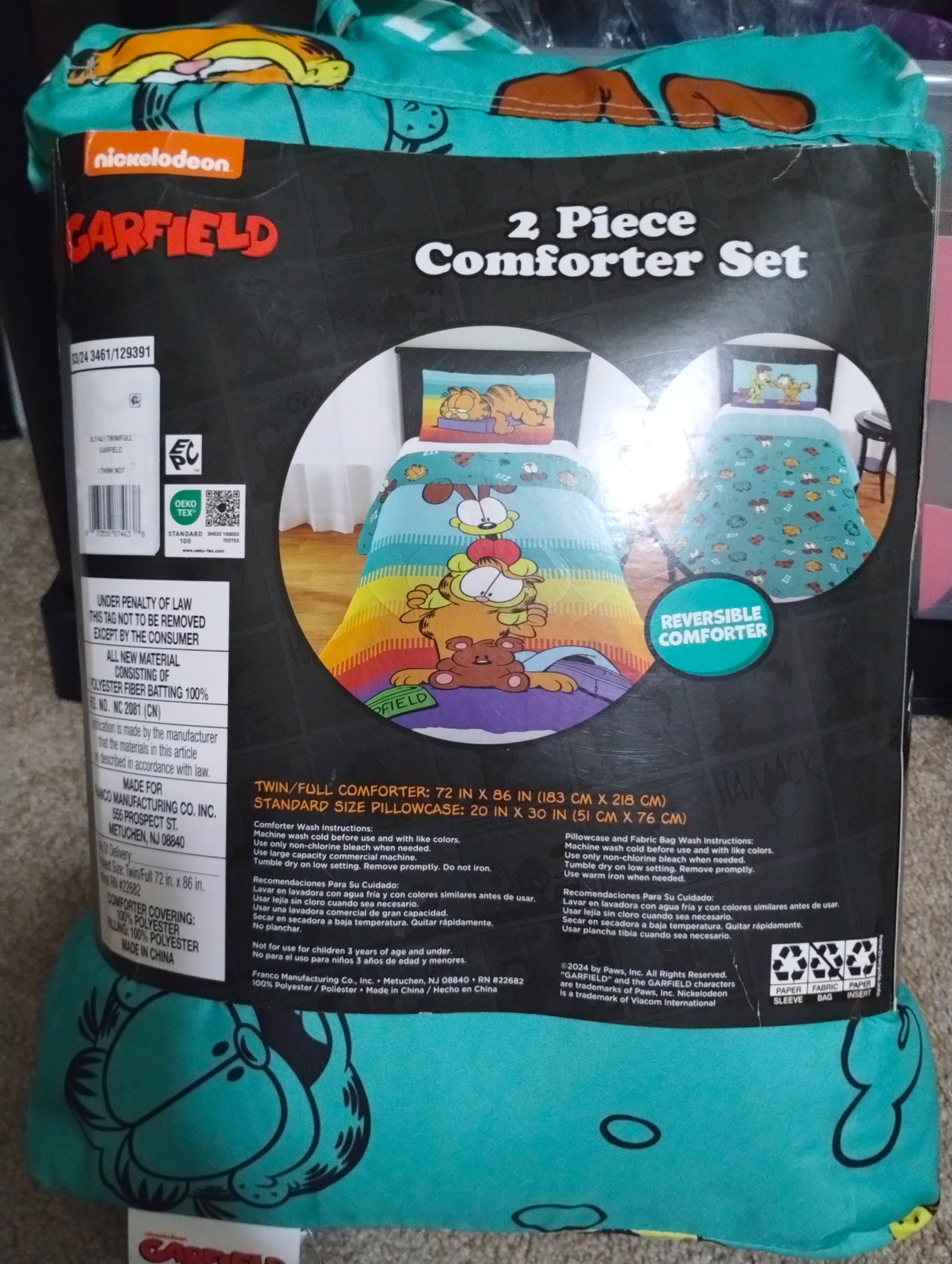 Garfield 2-Piece Comforter Set Twin/Full – Reversible Rainbow Design