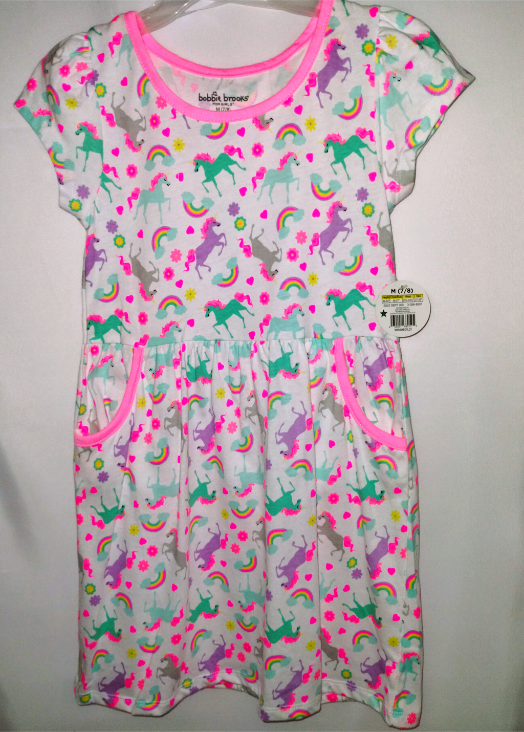 NWT Bobbie Brooks Unicorn Dress - Cotton-Blend, Pink Trim, Sizes XS–M