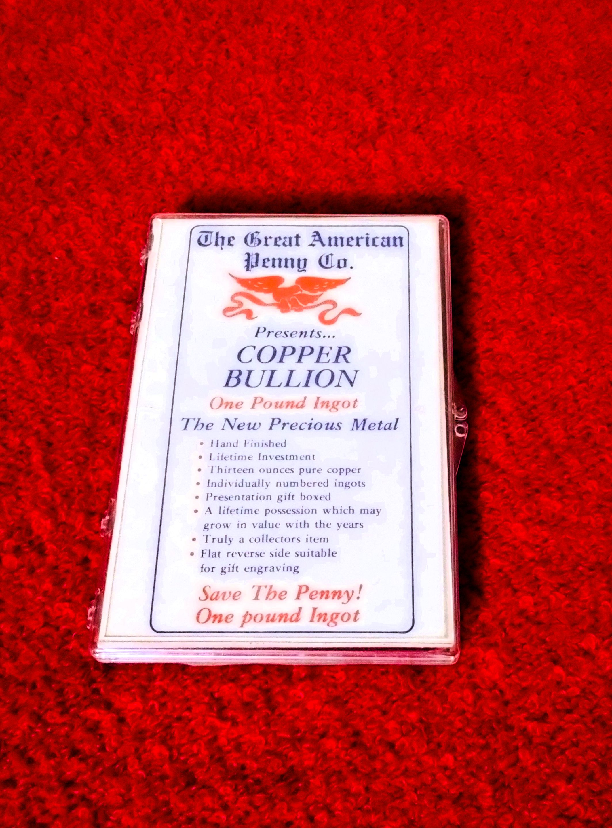 🪙 The Great American Penny Copper Bullion 1 lb Ingot