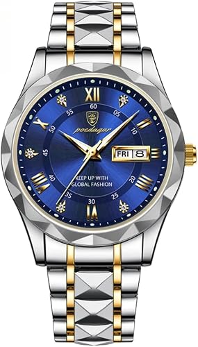 POEDAGAR Luxury Men's Watch | Two-Tone Stainless Steel | Day-Date Display ⌚✨