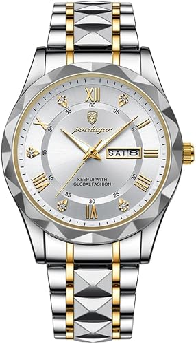 POEDAGAR Luxury Men's Watch - Two-Tone Stainless Steel with Day-Date