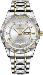 POEDAGAR Luxury Men's Watch - Two-Tone Stainless Steel with Day-Date