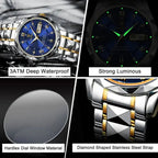 POEDAGAR Luxury Men's Watch - Two-Tone Stainless Steel with Day-Date