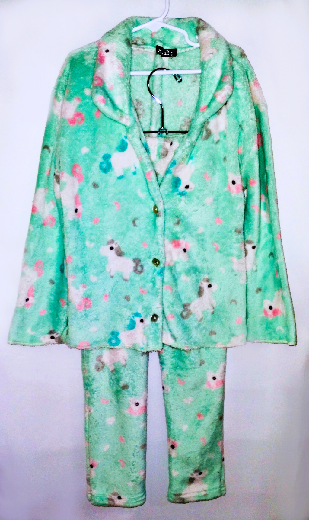 Mint Green Unicorn Print Fleece Pajama Set - Junior (preowned)