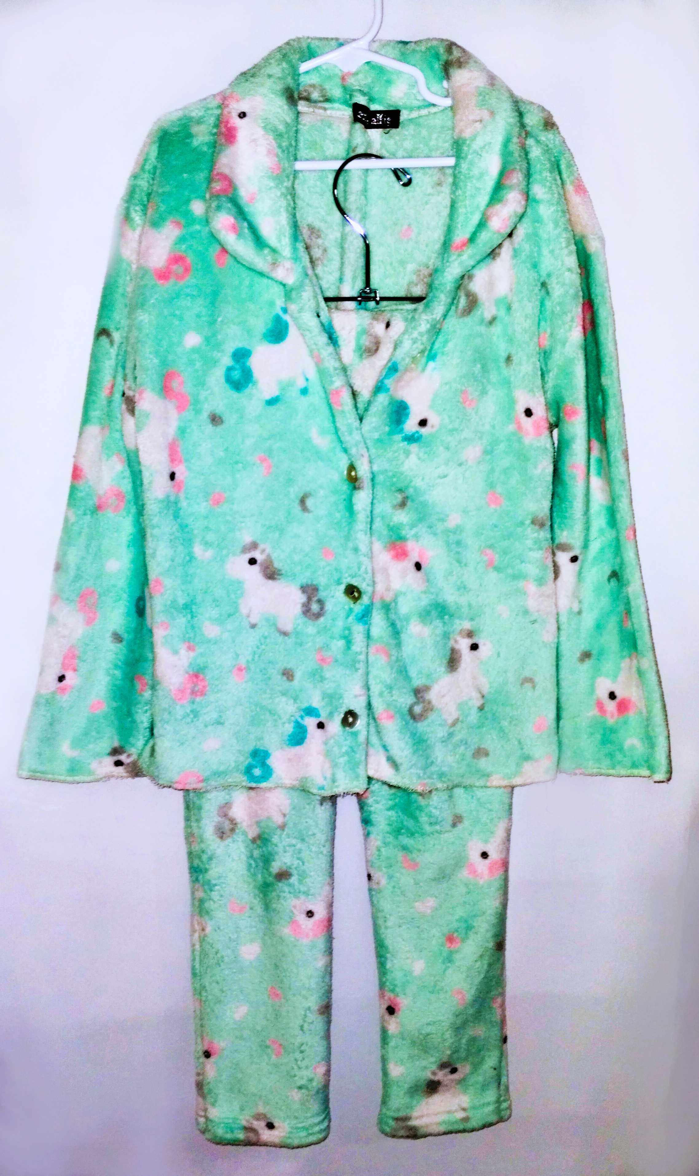 Mint Green Unicorn Print Fleece Pajama Set - Junior (preowned)