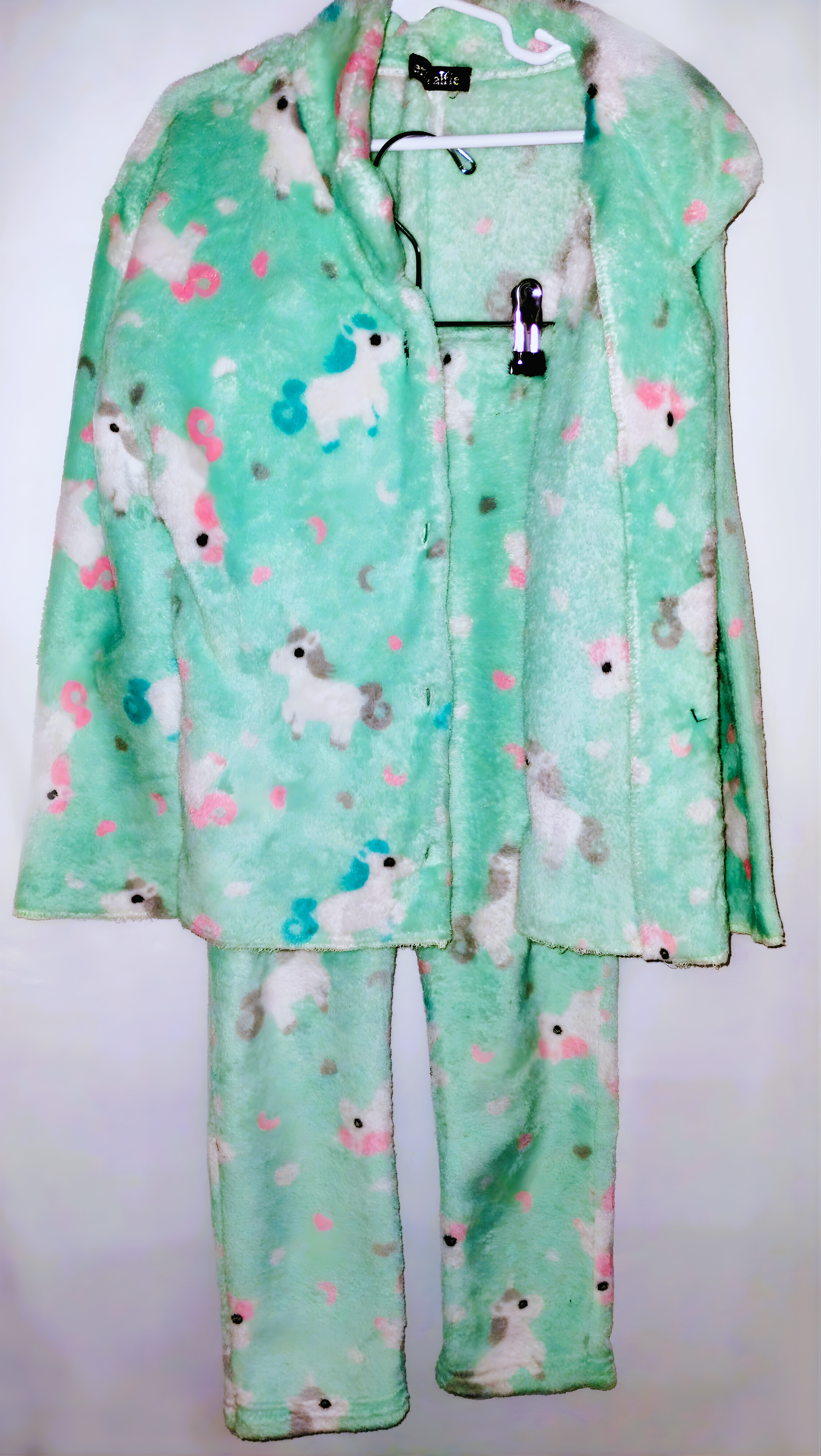 Mint Green Unicorn Print Fleece Pajama Set - Junior (preowned)
