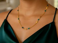 14K Yellow Gold Hexagon Malachite Inlay Links Necklace