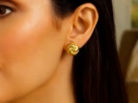 Sterling Silver Yellow Gold Plated Puffed Swirly Knot Stud Earrings