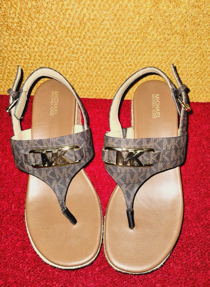 Michael Kors Signature MK Logo Sandal with Gold Hardware