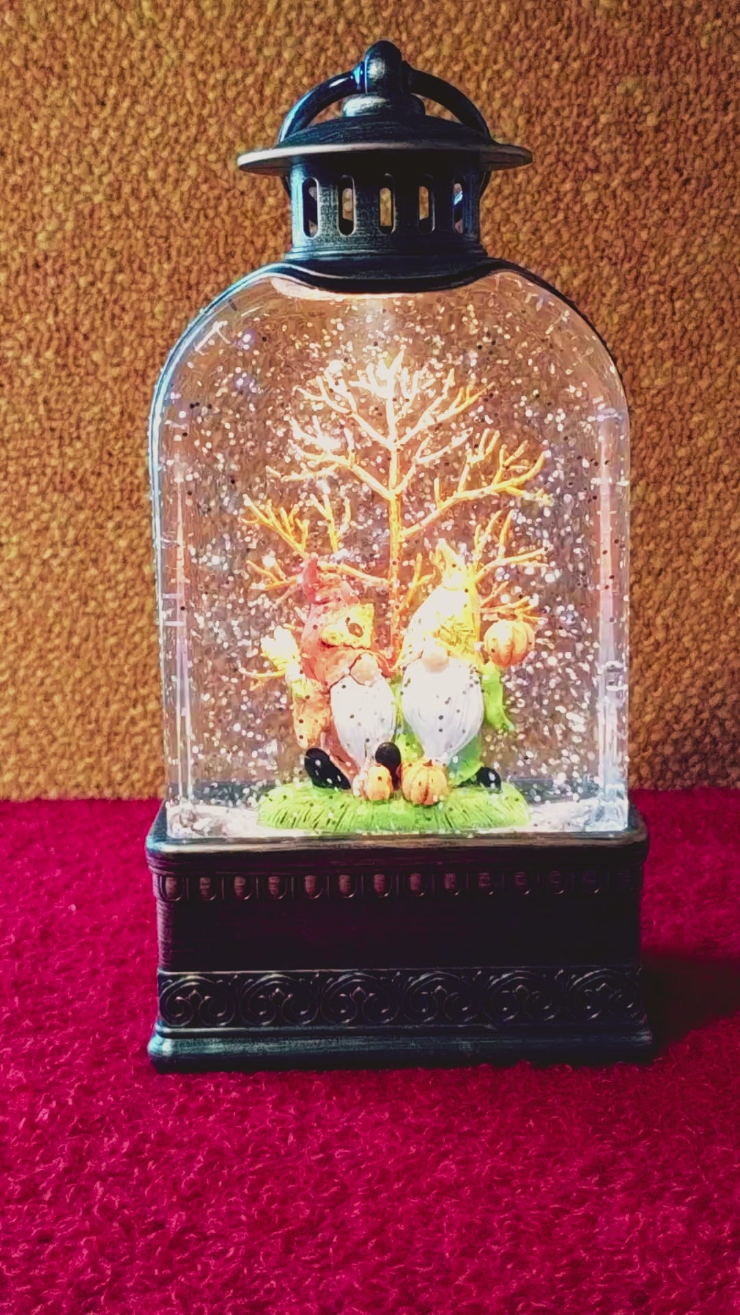 Snow Globe Lantern – Gnome Garden Scene with Glitter Snow