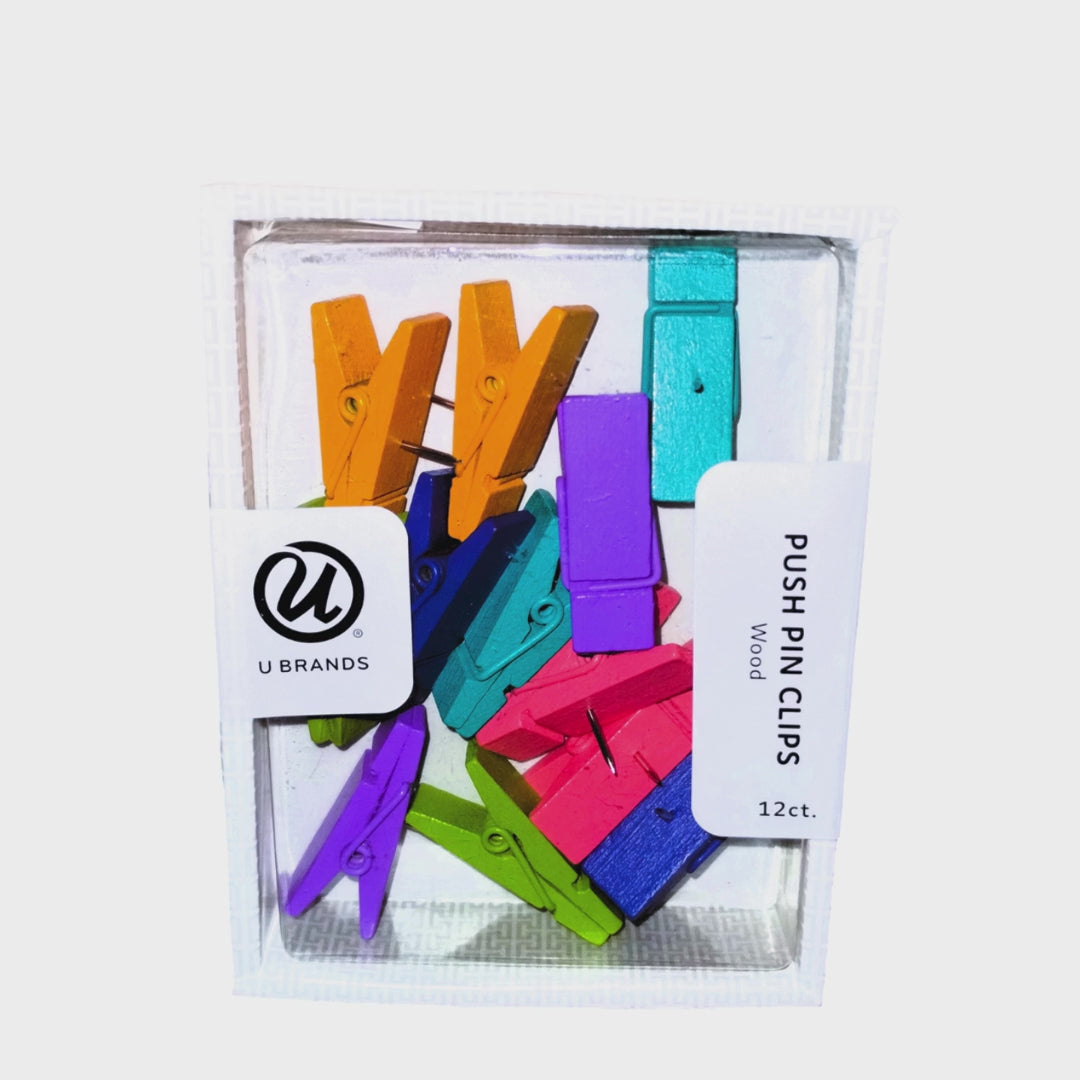U Brands Push Pin Clips – Wood, Multicolor Set (12 ct)