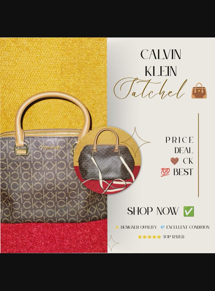 Calvin Klein Purse Monogram Canvas with Tan Leather Handles