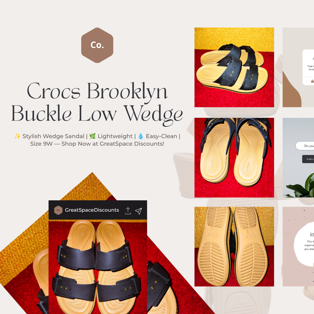 ✨ Crocs Brooklyn Buckle Low Wedge Sandals | Size 9W | Black & Tan
