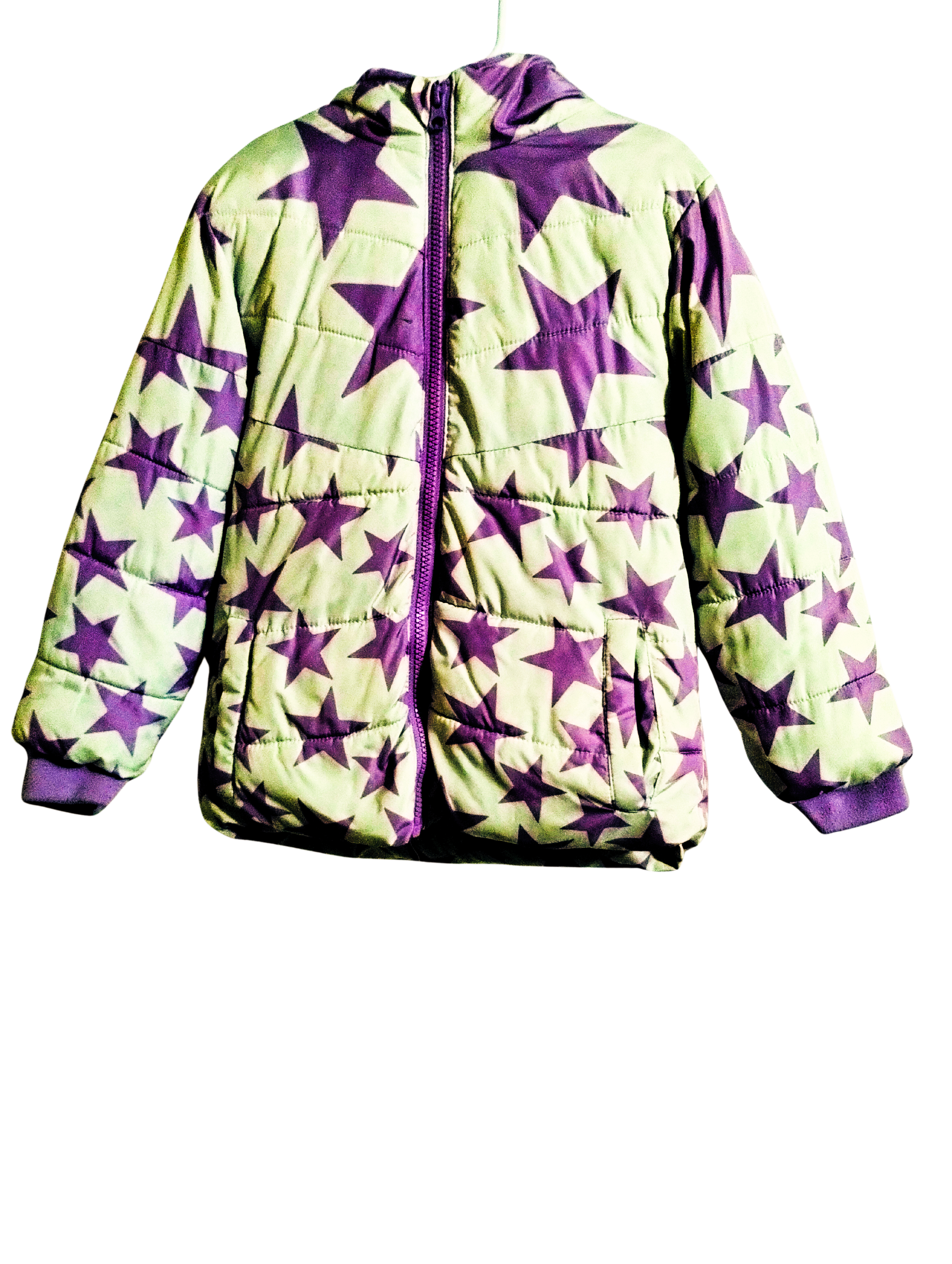 SwissTech Girls’ Puffer Jacket – Purple Star Print, 5T