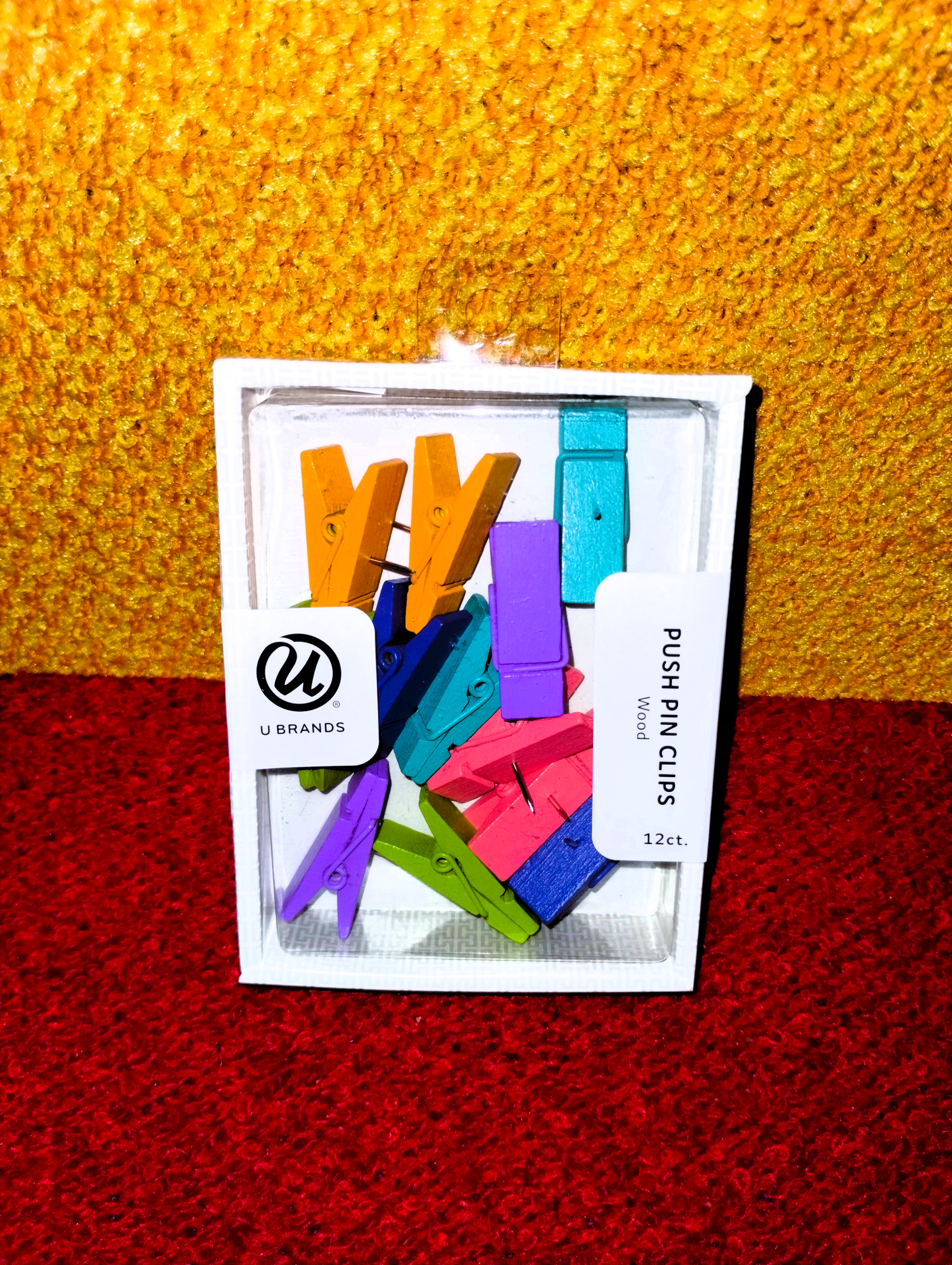 U Brands Push Pin Clips – Wood, Multicolor Set (12 ct)