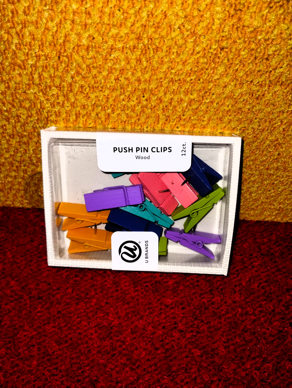 U Brands Push Pin Clips – Wood, Multicolor Set (12 ct)