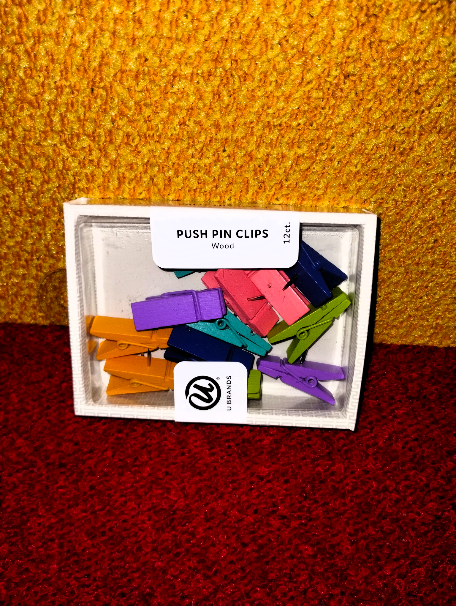 U Brands Push Pin Clips – Wood, Multicolor Set (12 ct)