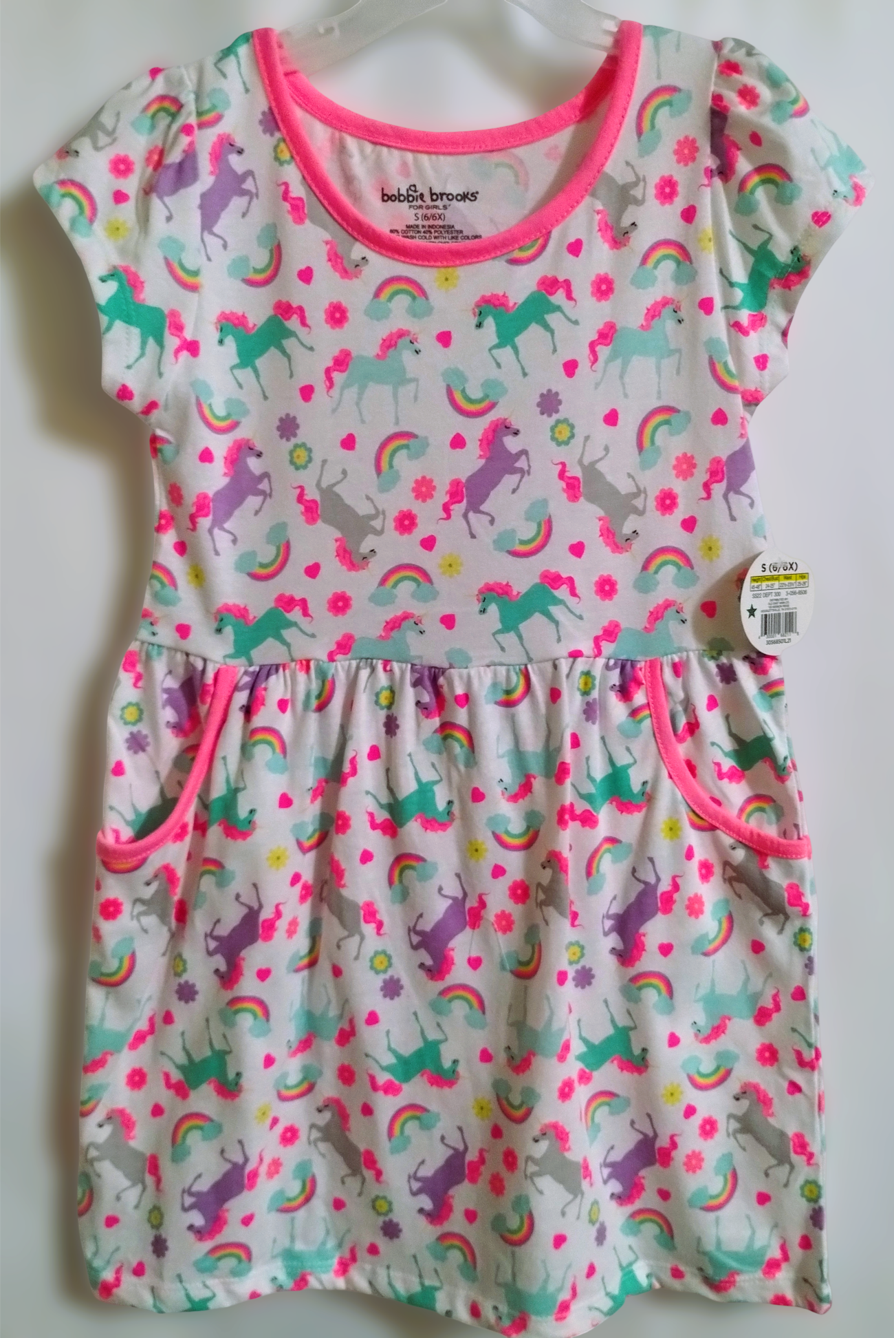 NWT Bobbie Brooks Unicorn Dress - Cotton-Blend, Pink Trim, Sizes XS–M