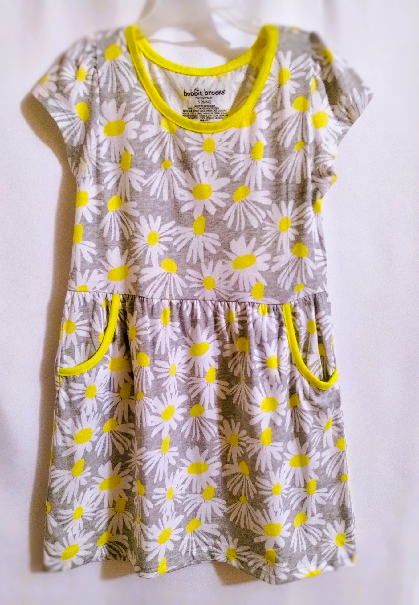 NWT Bobbie Brooks Daisy Print Dress - Gray & Yellow, XS, S, M