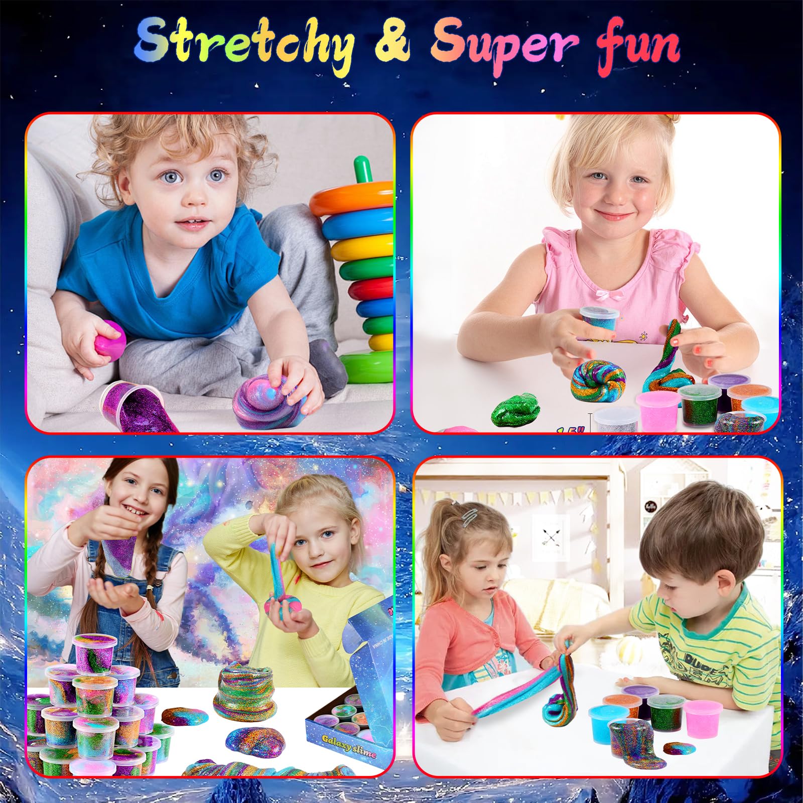 Galaxy Slime 6-Pack Variety Set — Soft, Stretchy, Resealable Jars (2 oz Each)