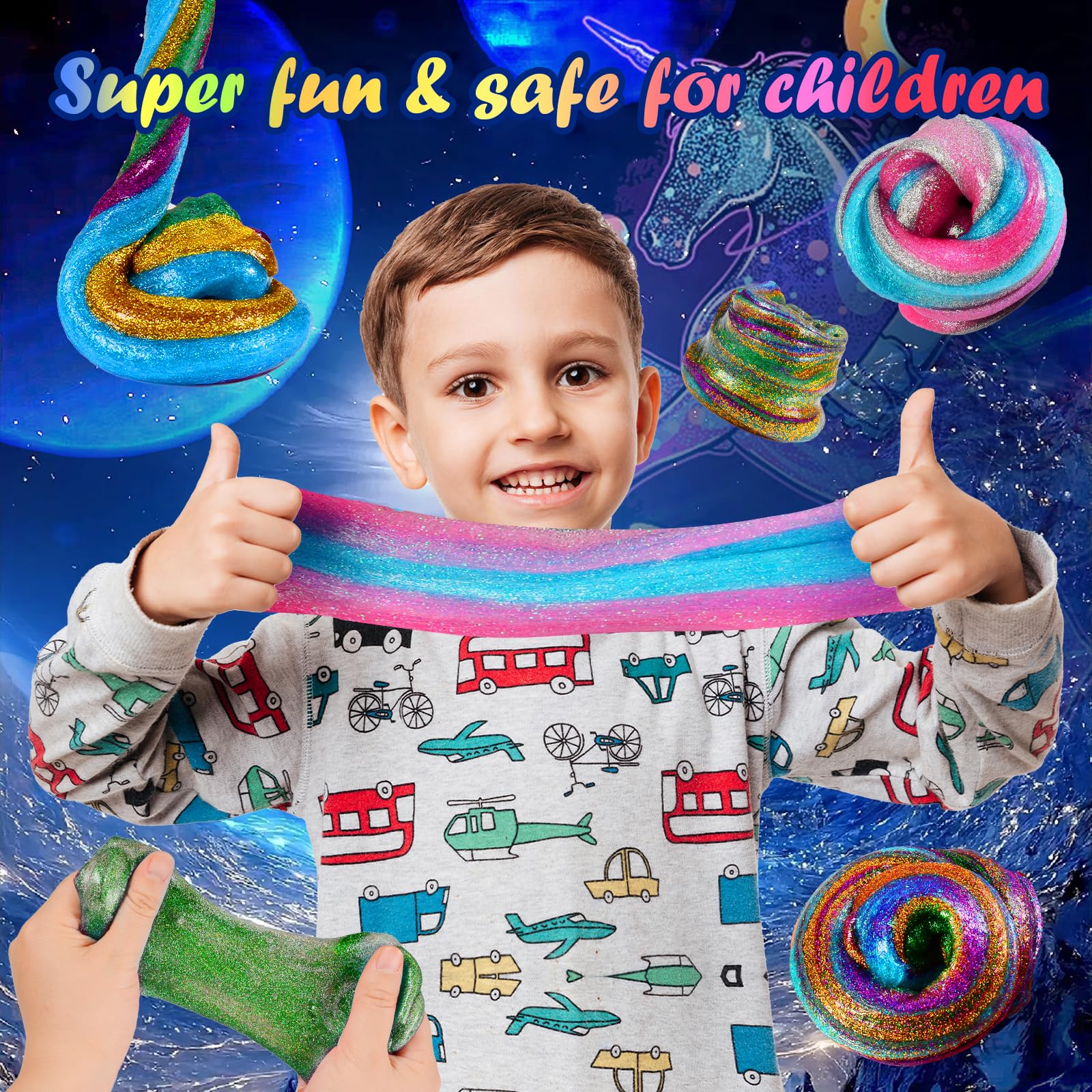 Galaxy Slime 6-Pack Variety Set — Soft, Stretchy, Resealable Jars (2 oz Each)
