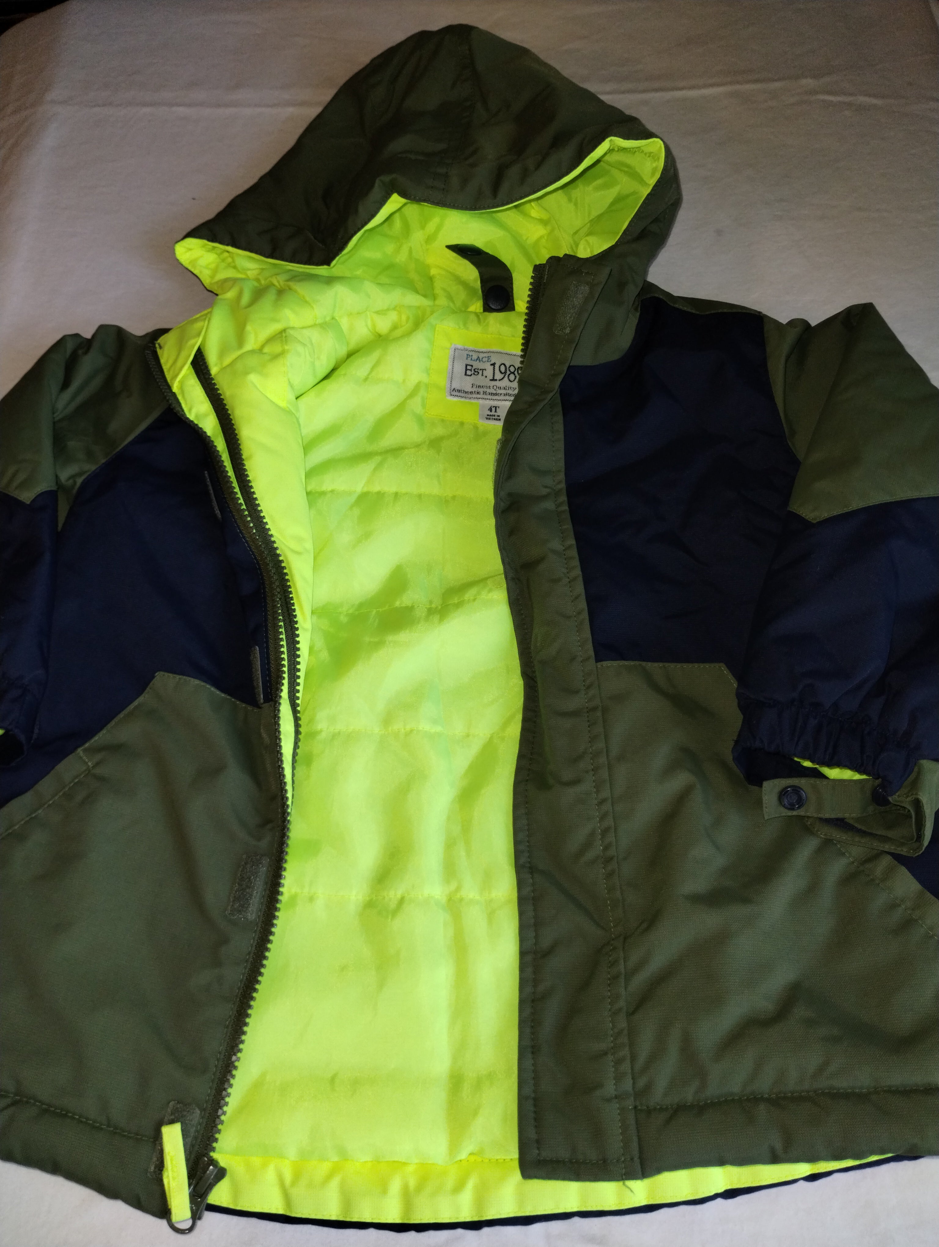 The Children's Place Toddler Boys Ski Jacket Hooded Lined Neon Green 4T