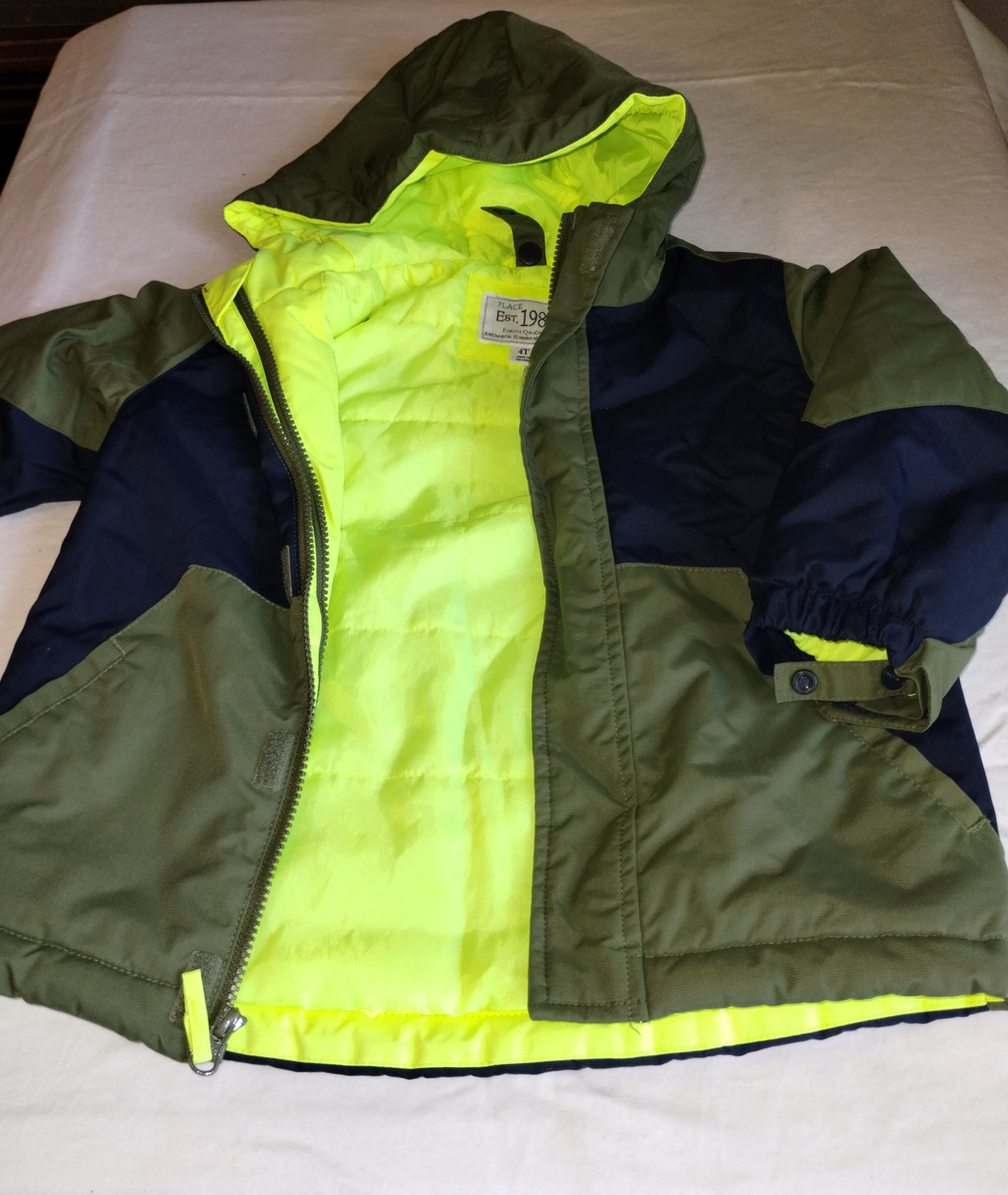 The Children's Place Toddler Boys Ski Jacket Hooded Lined Neon Green 4T