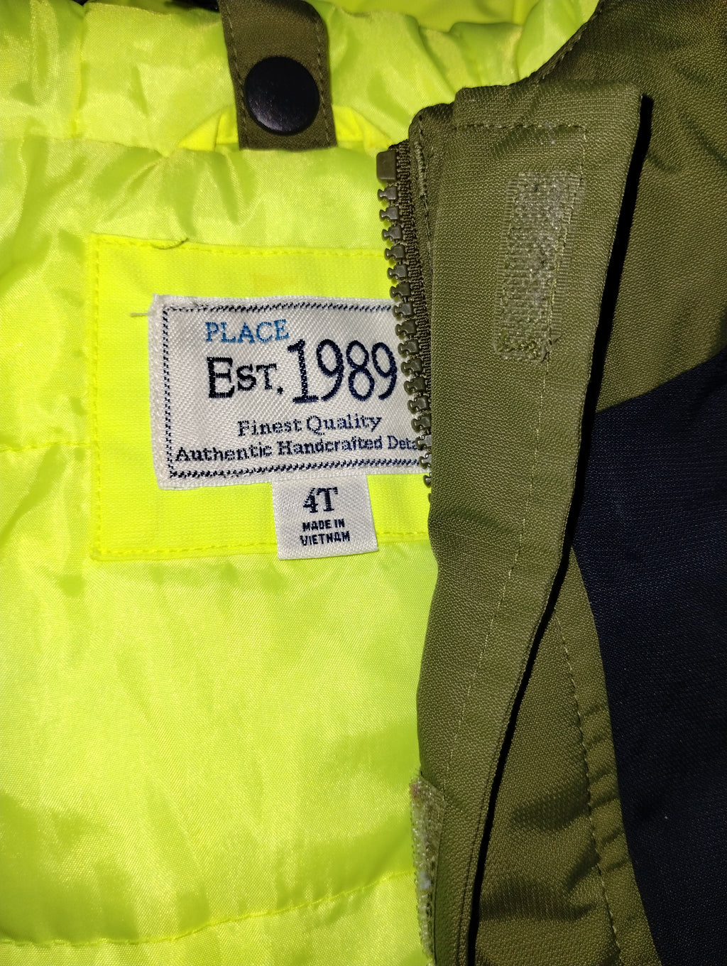 The Children's Place Toddler Boys Ski Jacket Hooded Lined Neon Green 4T