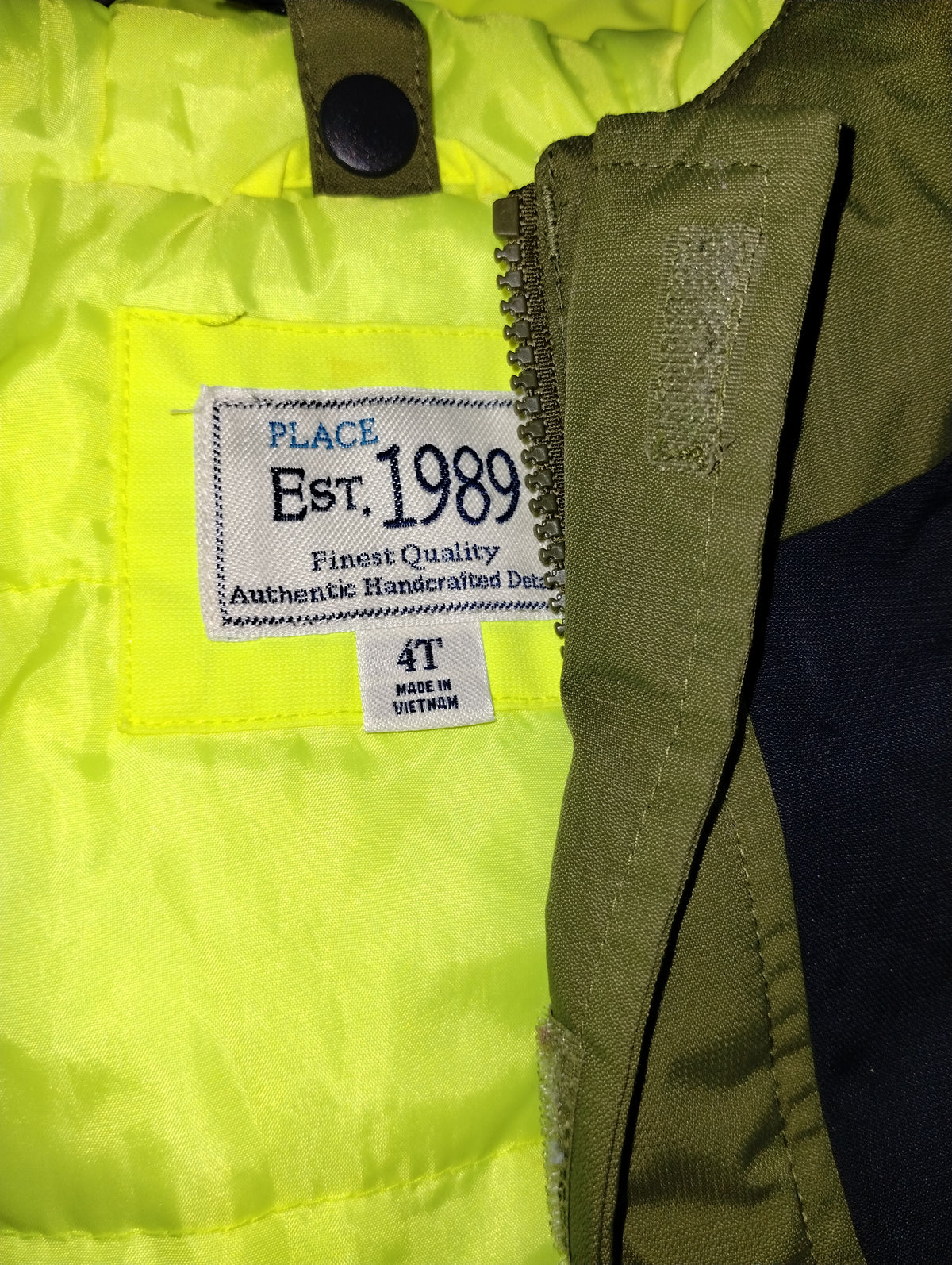 The Children's Place Toddler Boys Ski Jacket Hooded Lined Neon Green 4T