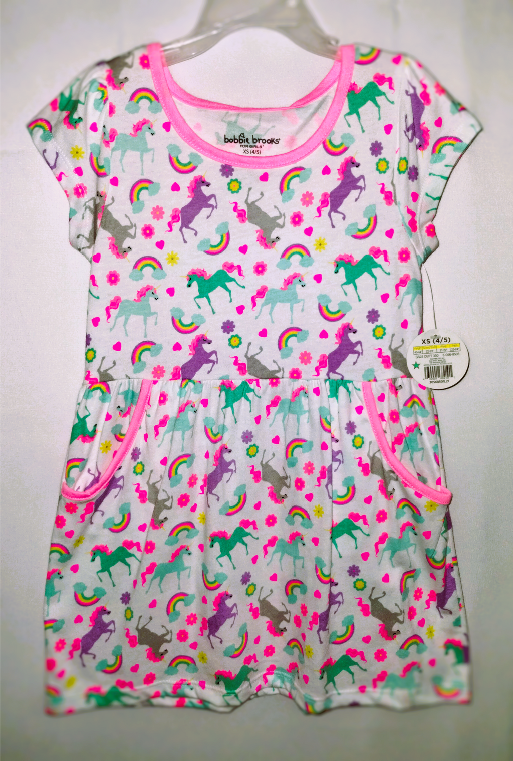 NWT Bobbie Brooks Unicorn Dress - Cotton-Blend, Pink Trim, Sizes XS–M