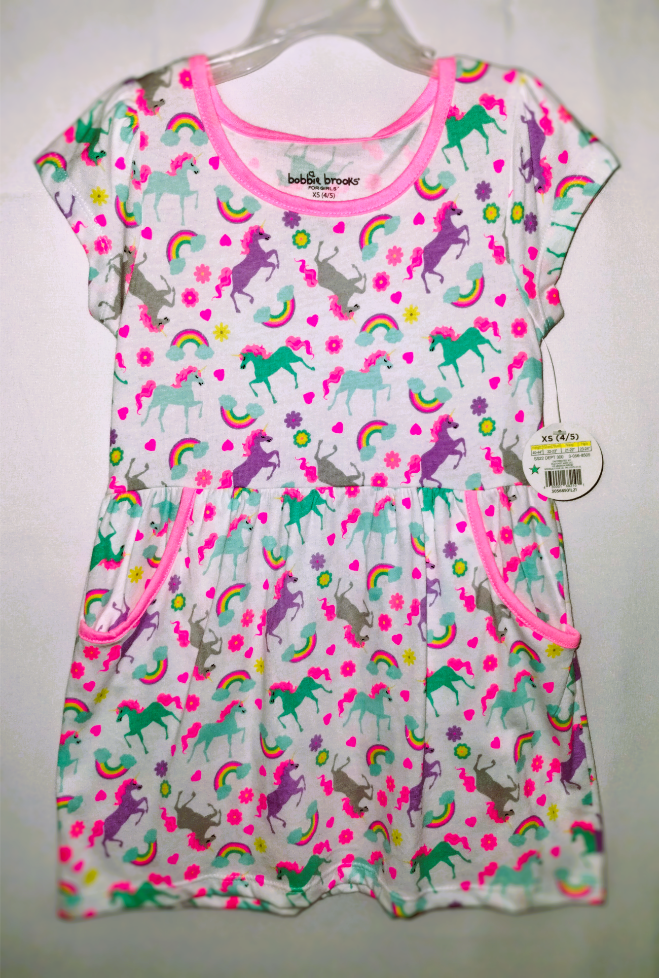 NWT Bobbie Brooks Unicorn Dress - Cotton-Blend, Pink Trim, Sizes XS–M