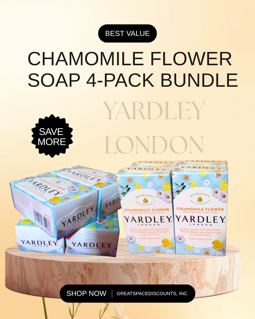 Yardley London Chamomile Flower Soap Bar 4-Pack Bundle